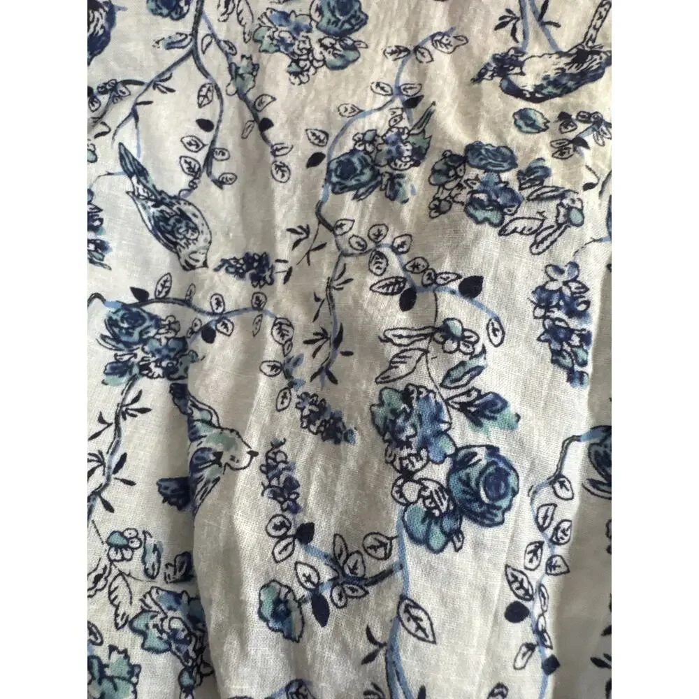Vintage Bird Floral Print Long Nightgown Cotton Pajama Large Cottagecore Granny